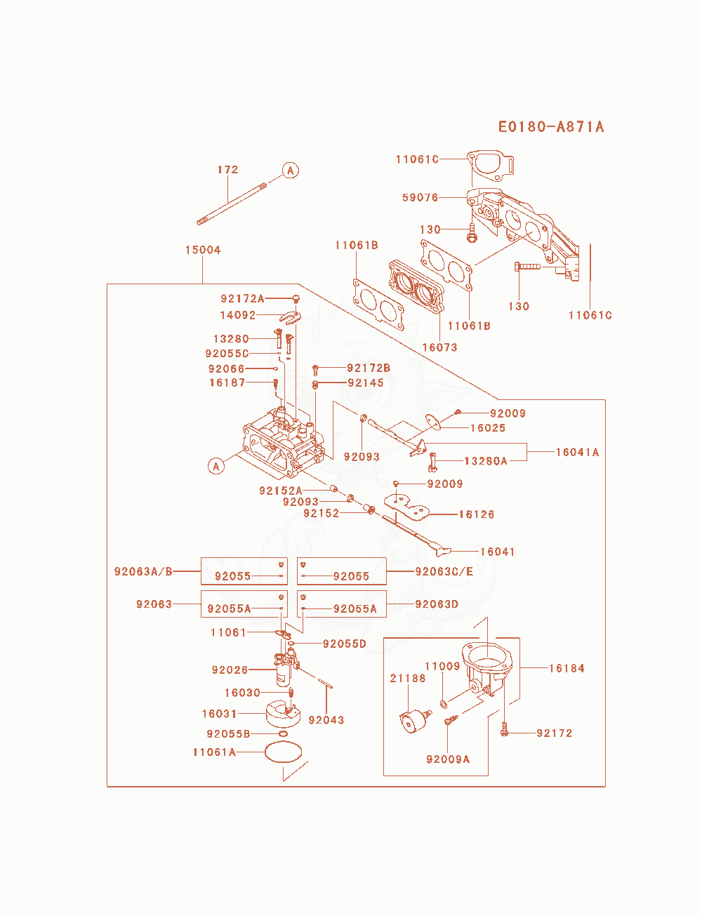 Despiece del Carburetor de un motor Kawasaki FX651V-AS05, con globos numerados