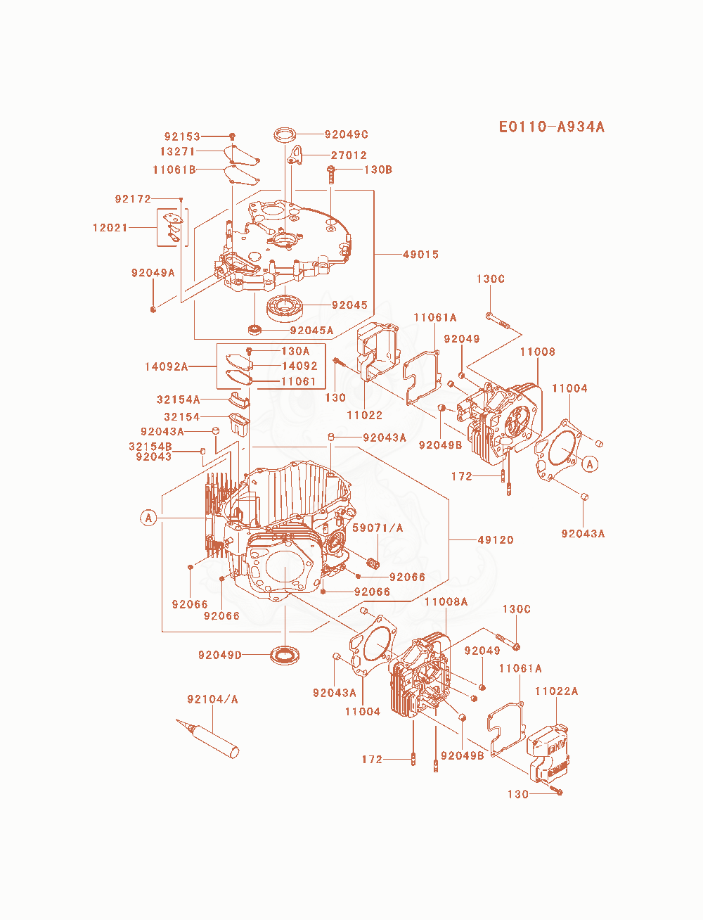 Exploded parts diagram of the Cylinder / Crankcase of a Kawasaki FXT00V-AS16 engine, with numbered balloons