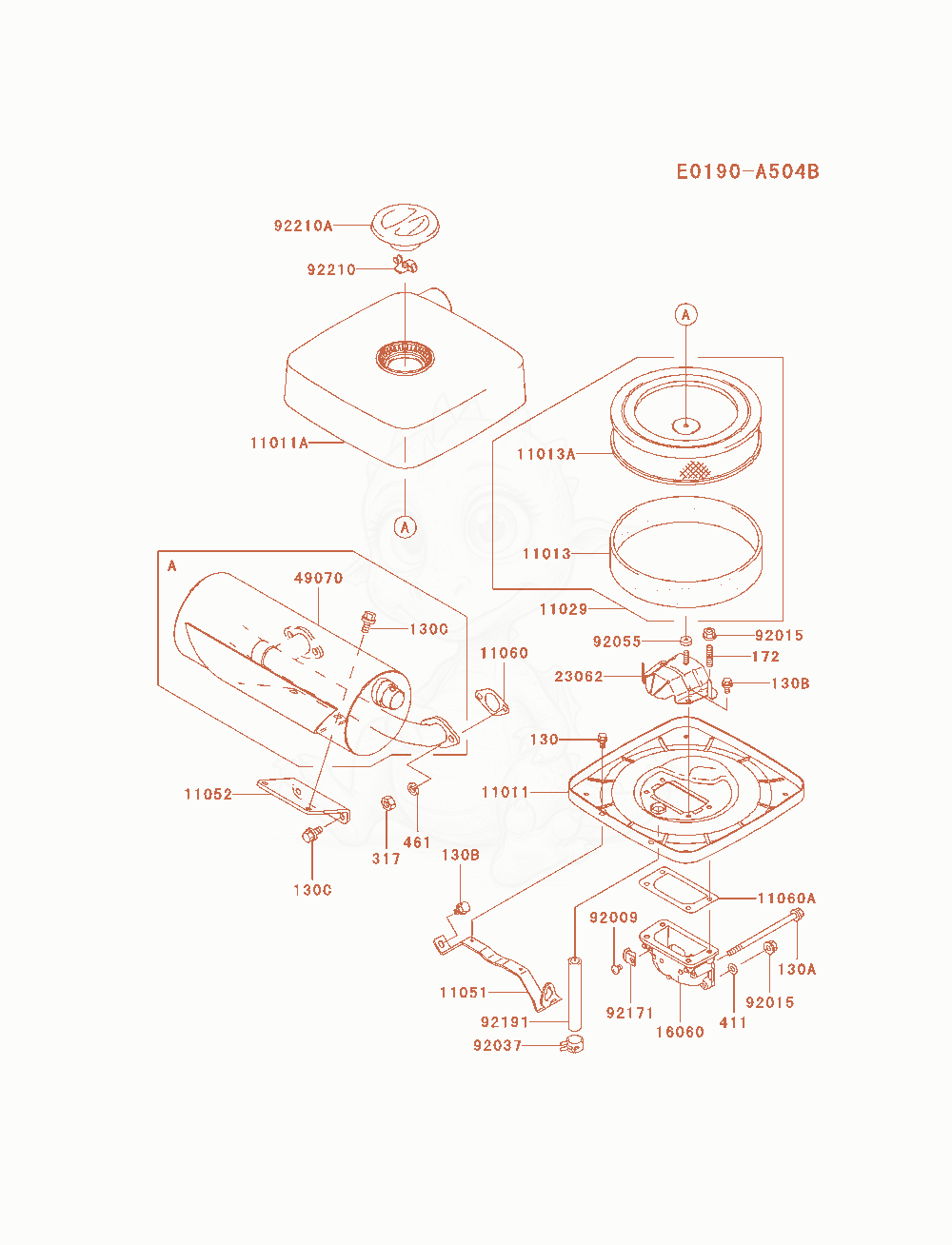 Exploded parts diagram of the Air-Filter / Muffler of a Kawasaki FH680D-AS06 engine, with numbered balloons