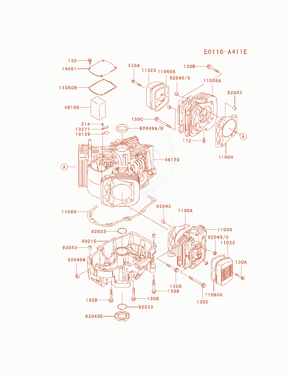Despiece del Cylinder / Crankcase de un motor Kawasaki FH721V-AS20, con globos numerados