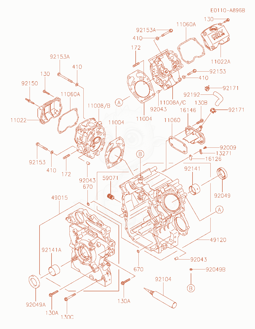 Despiece del Cylinder / Crankcase de un motor Kawasaki FD851D-PS00, con globos numerados