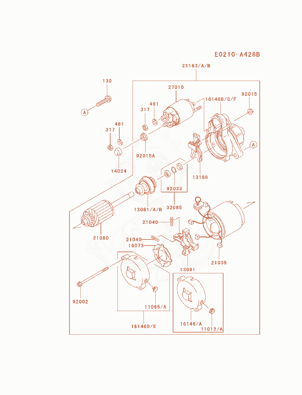 Despiece del Starter de un motor Kawasaki FD750D-CS03, con globos numerados