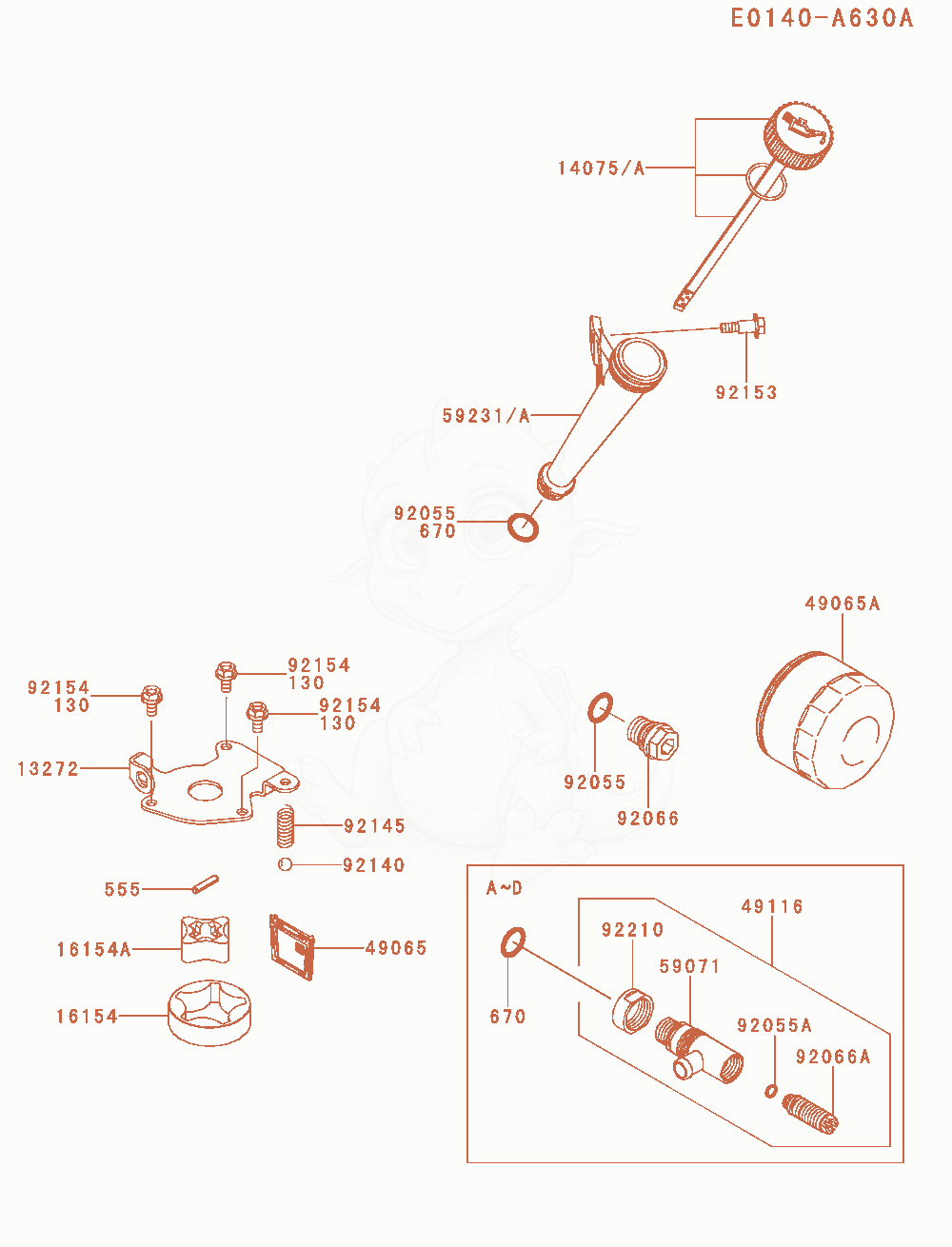 Despiece del Lubrication-Equipment de un motor Kawasaki FR651V-AS08, con globos numerados