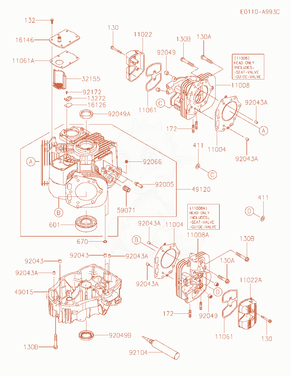 Exploded parts diagram of the Cylinder / Crankcase of a Kawasaki FX850V-BR31 engine, with numbered balloons