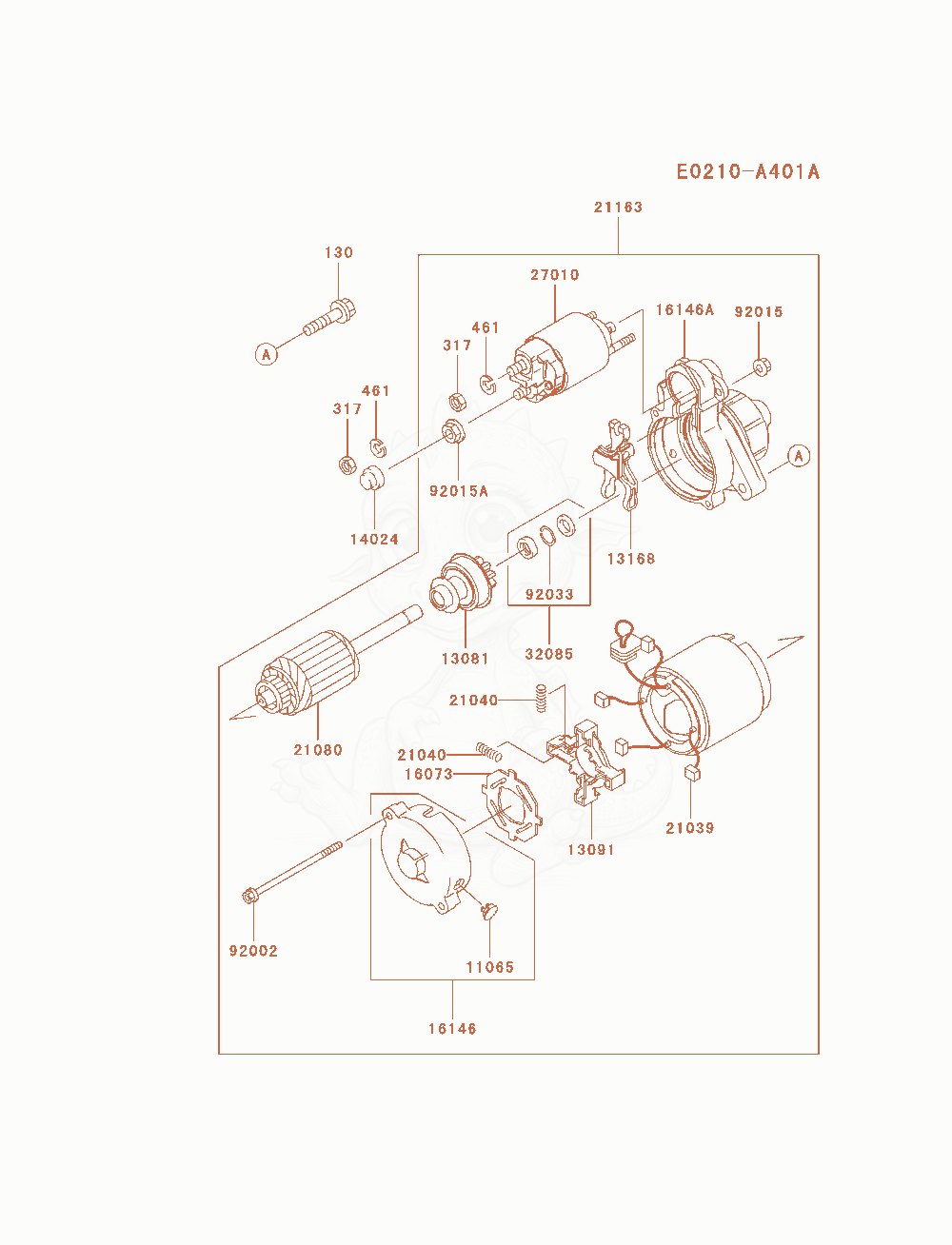 Despiece del Starter de un motor Kawasaki FD791D-AS07, con globos numerados