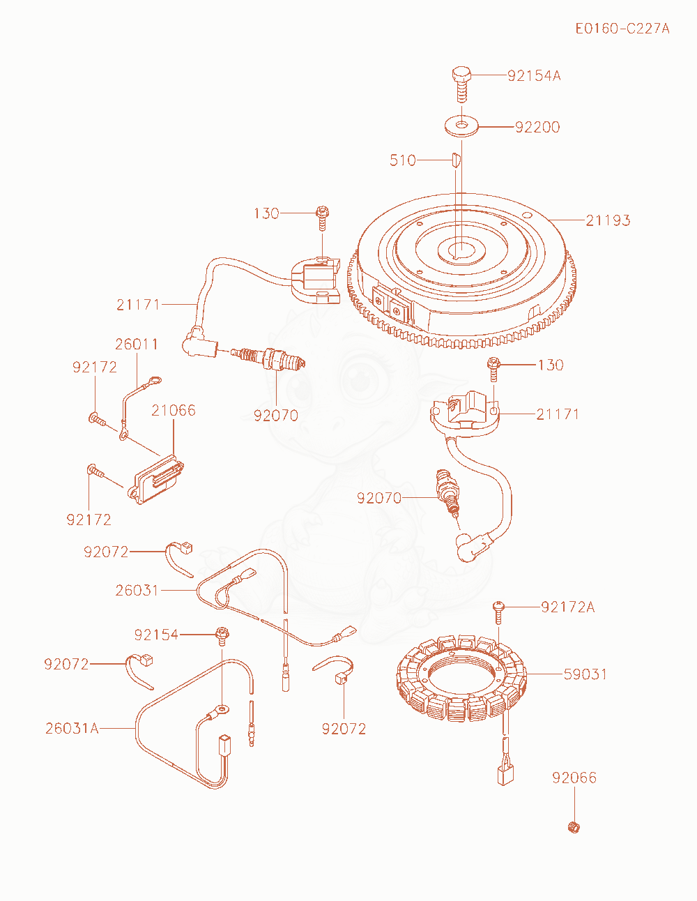 Despiece del Electric-Equipment de un motor Kawasaki FR541V-GS00, con globos numerados