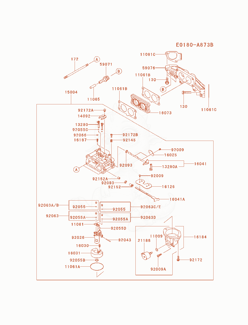 Exploded parts diagram of the Carburetor of a Kawasaki FX730V-AS13 engine, with numbered balloons