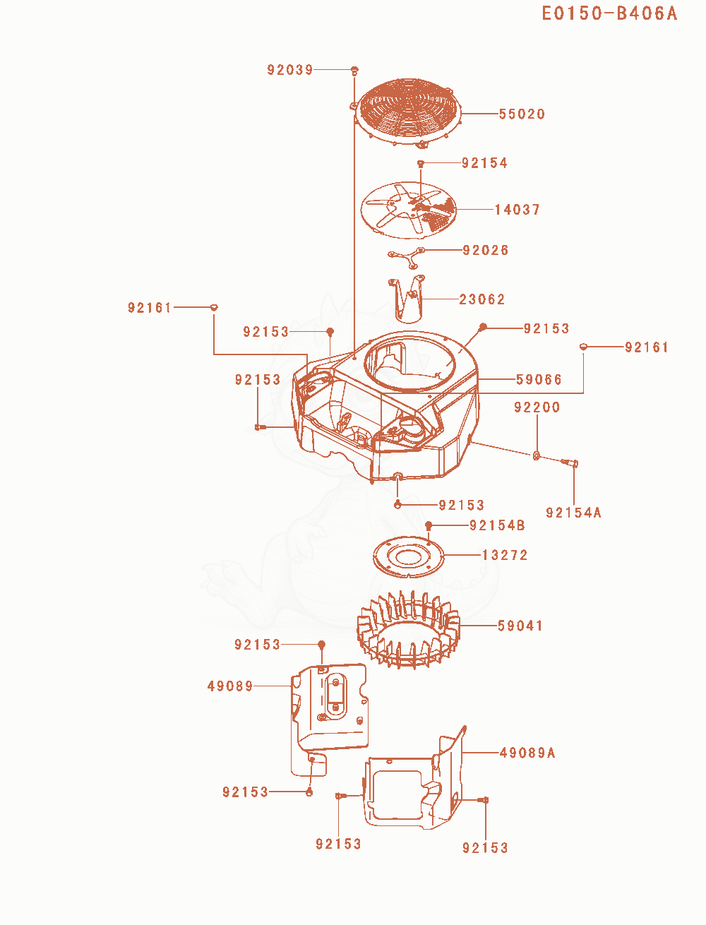 Despiece del Cooling-Equipment de un motor Kawasaki FS651V-AS22, con globos numerados