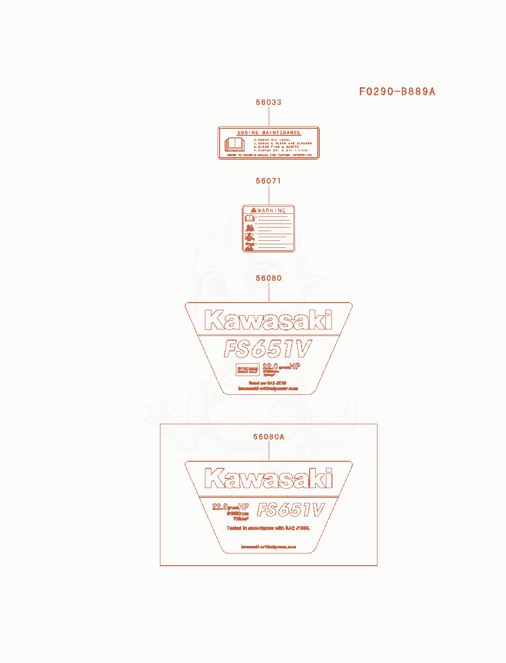 Exploded parts diagram of the Label of a Kawasaki FS651V-AS13 engine, with numbered balloons