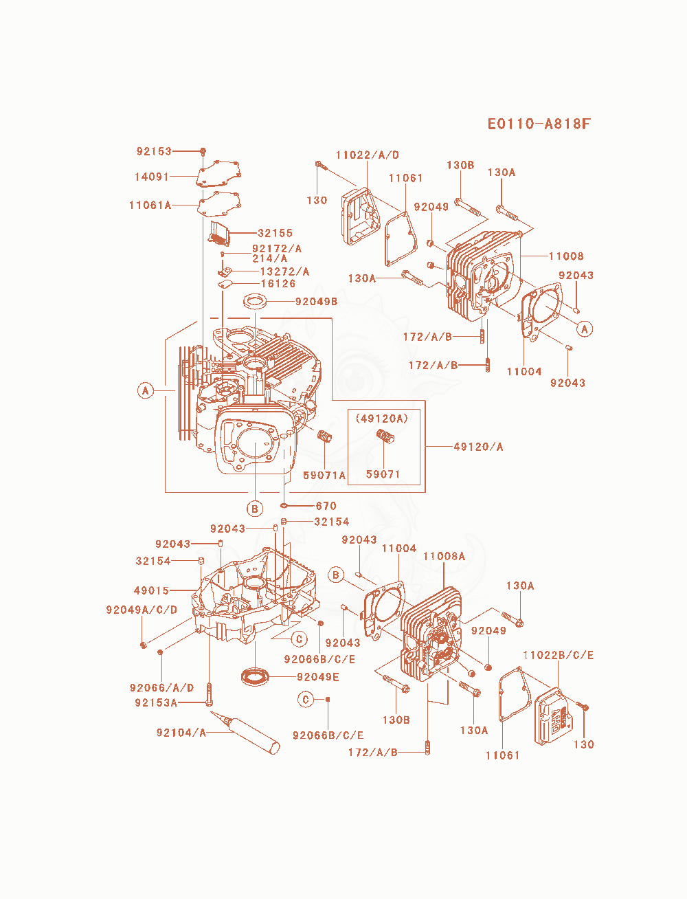 Despiece del Cylinder / Crankcase de un motor Kawasaki FS730V-AS11, con globos numerados
