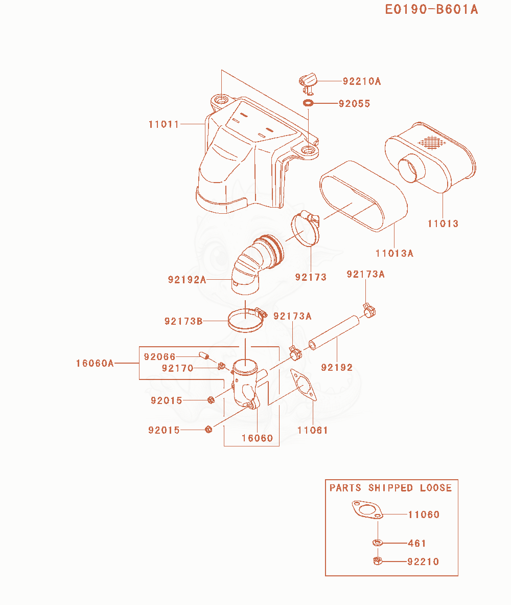 Despiece del Air-Filter / Muffler de un motor Kawasaki FS541V-AS03, con globos numerados