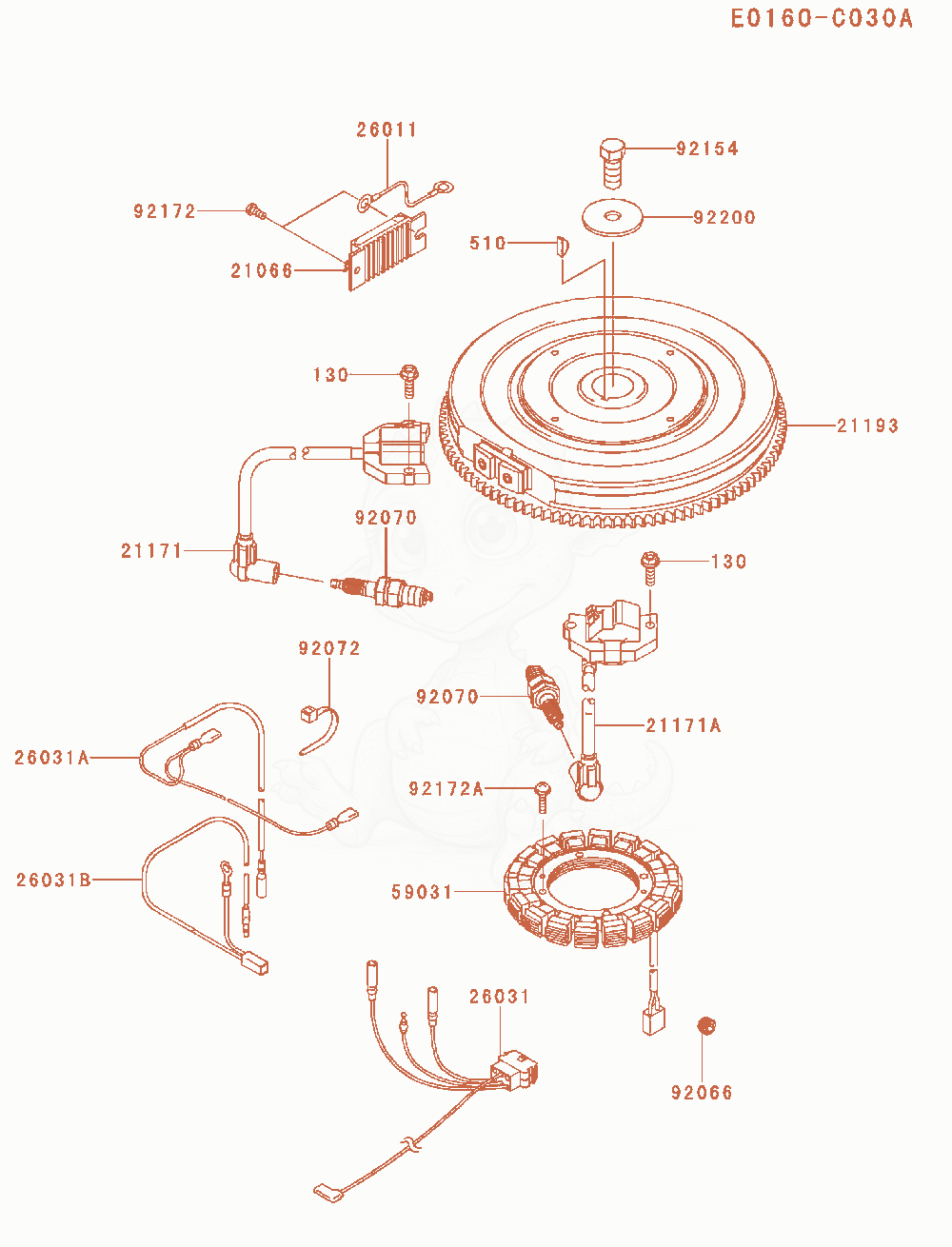 Despiece del Electric-Equipment de un motor Kawasaki FX921V-AS18, con globos numerados