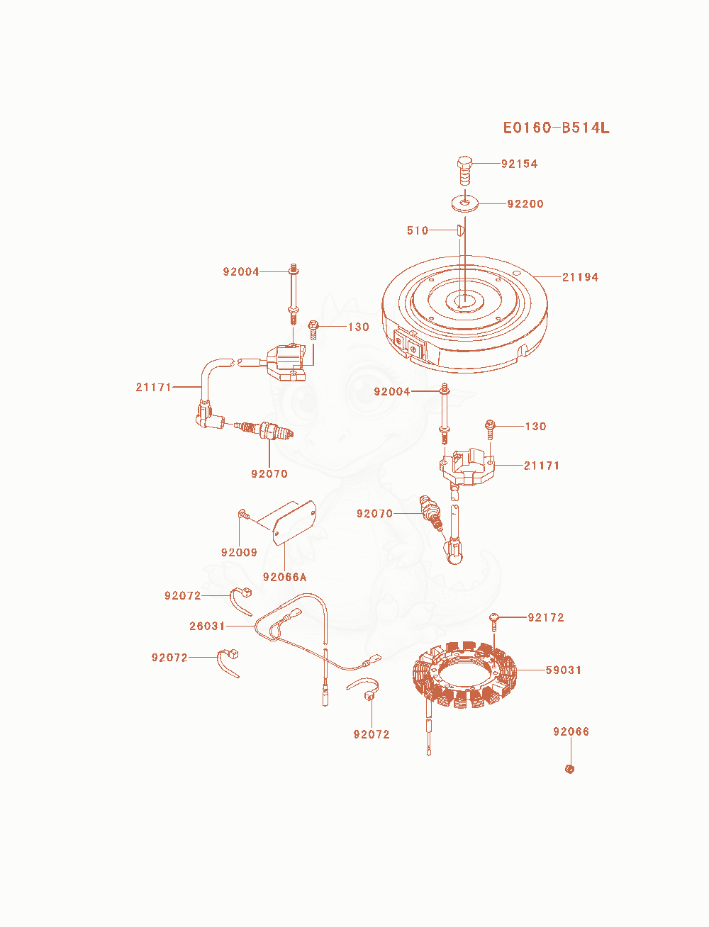 Despiece del Electric-Equipment de un motor Kawasaki FS541V-AS29, con globos numerados