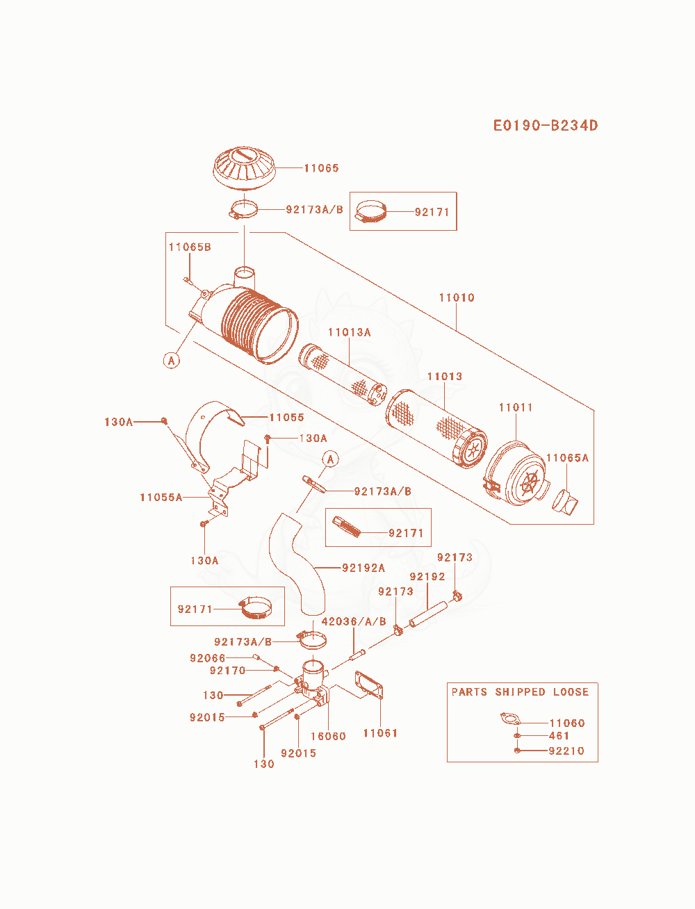 Exploded parts diagram of the Air-Filter / Muffler of a Kawasaki FX730V-AS08 engine, with numbered balloons