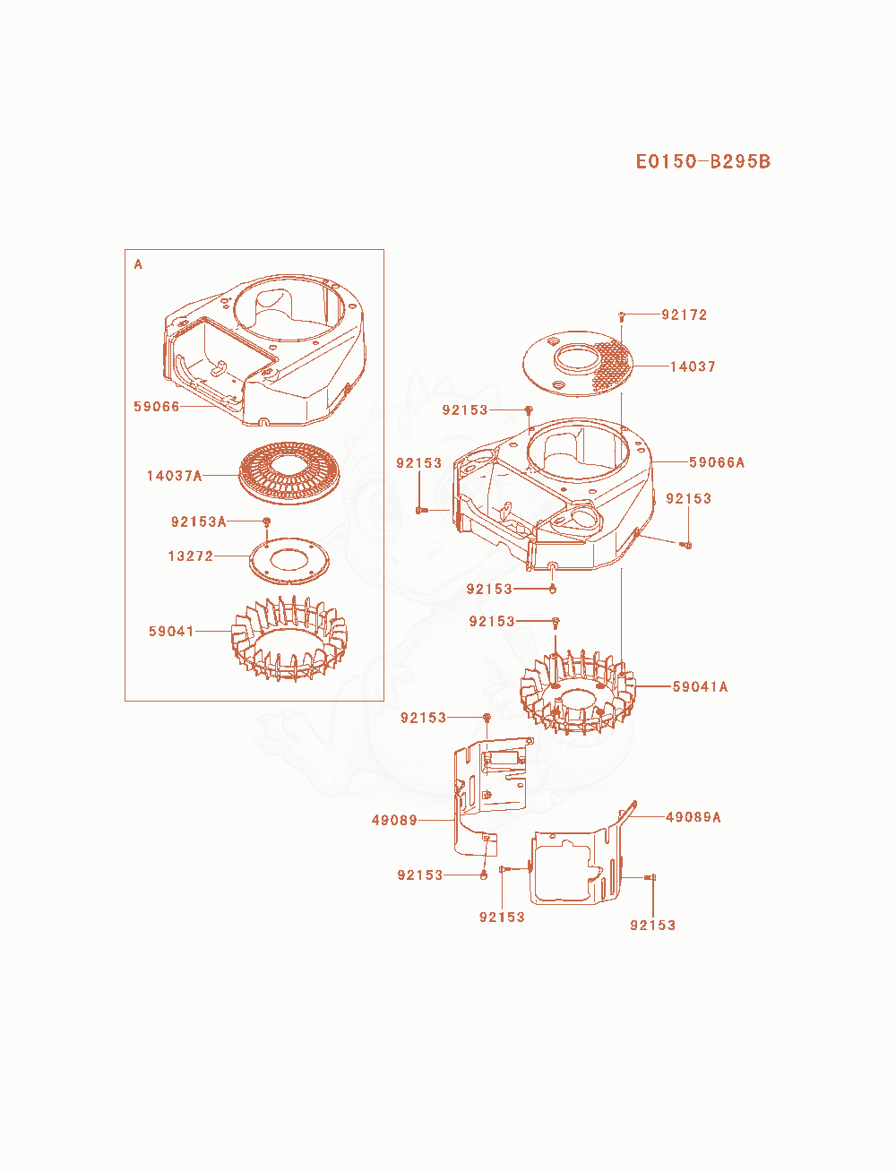 Despiece del Cooling-Equipment de un motor Kawasaki FS541V-AS29, con globos numerados
