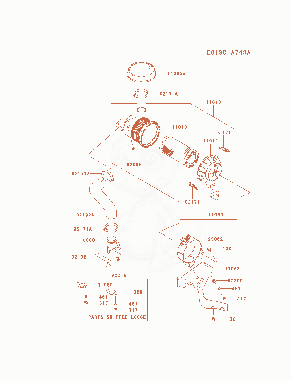 Exploded parts diagram of the Air-Filter / Muffler of a Kawasaki FH580V-AS25 engine, with numbered balloons