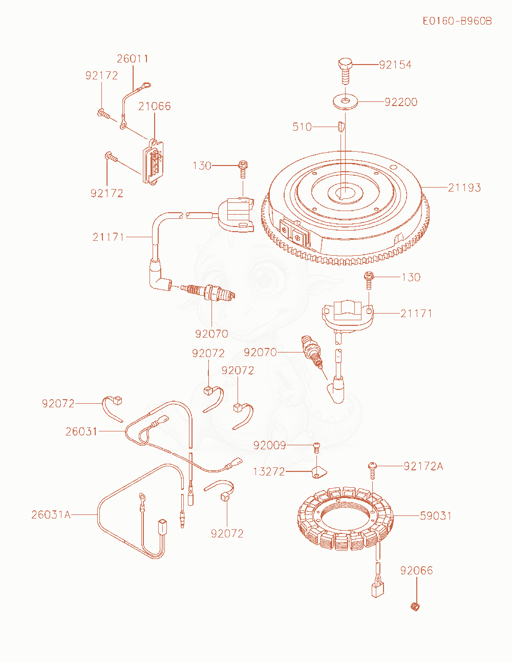 Despiece del Electric-Equipment de un motor Kawasaki FX730V-AR00, con globos numerados