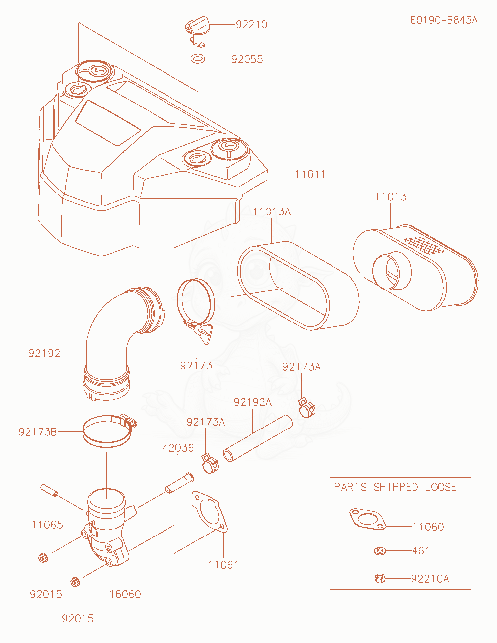 Despiece del Air-Filter / Muffler de un motor Kawasaki FS730V-AS27, con globos numerados