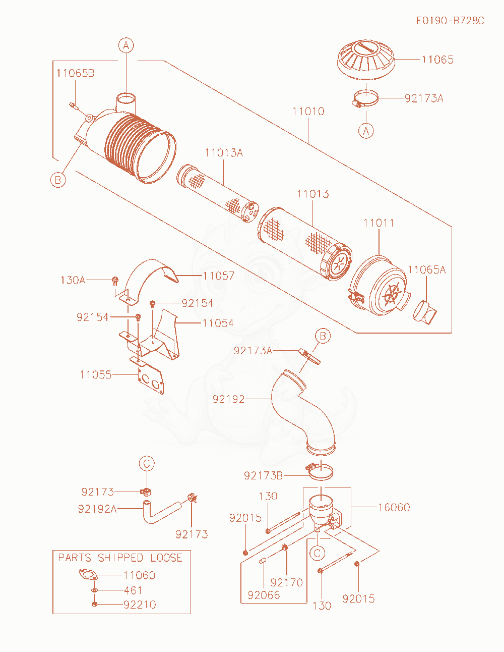 Exploded parts diagram of the Air-Filter / Muffler of a Kawasaki FX801V-NS08 engine, with numbered balloons