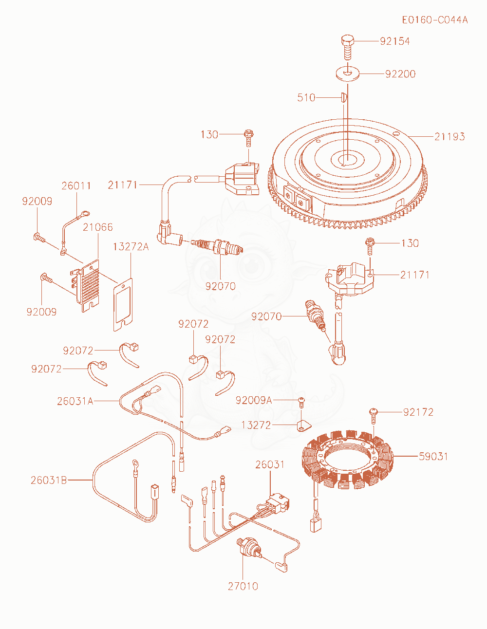 Despiece del Electric-Equipment de un motor Kawasaki FS730V-AS26, con globos numerados