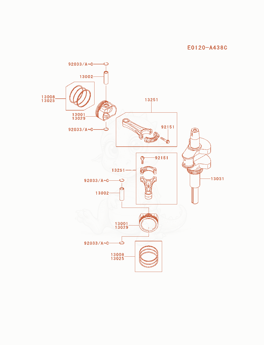 Exploded parts diagram of the Piston / Crankshaft of a Kawasaki FR541V-CS04 engine, with numbered balloons