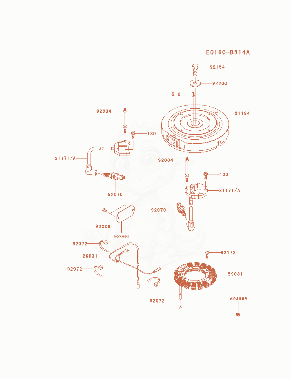 Despiece del Electric-Equipment de un motor Kawasaki FS481V-AS11, con globos numerados