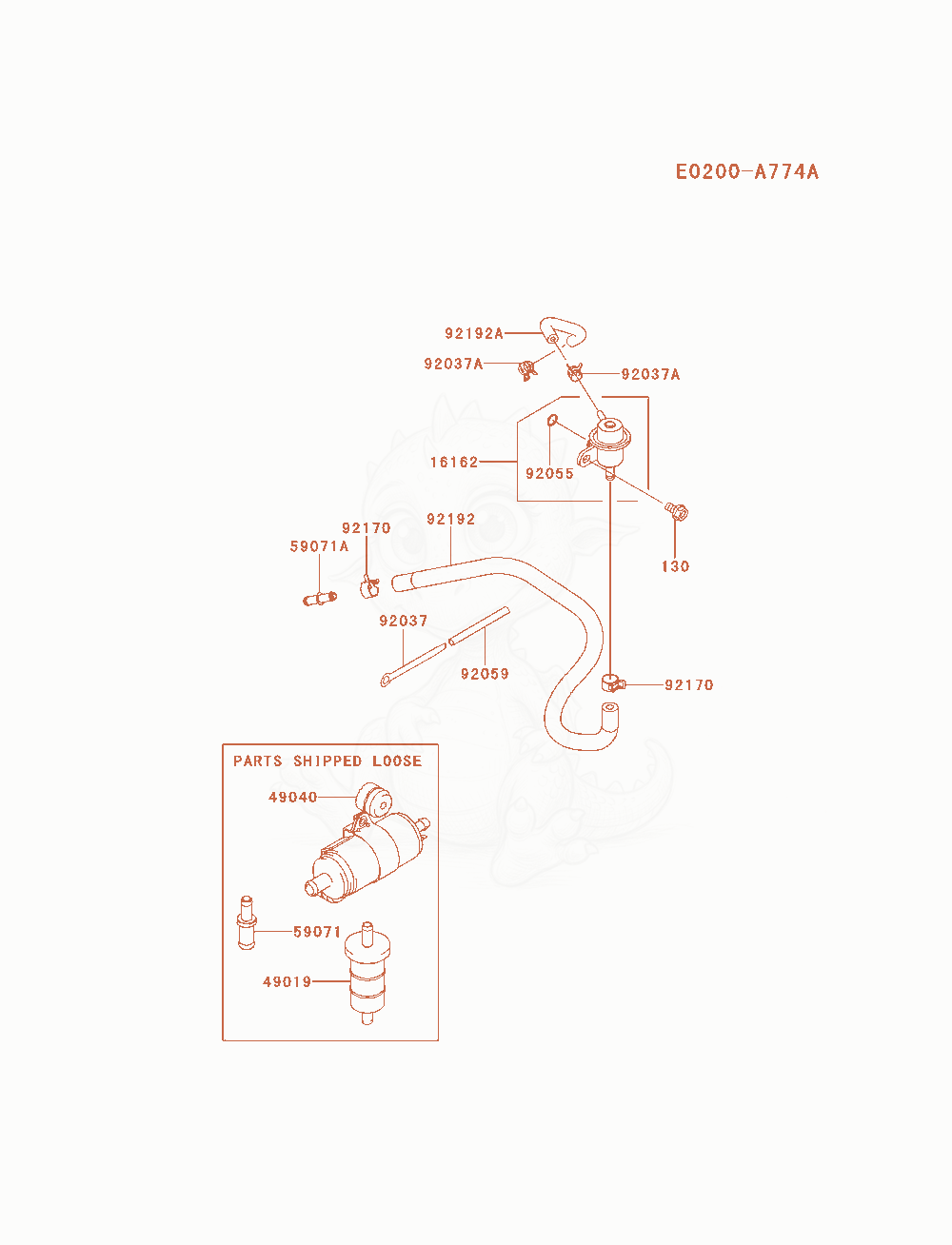 Exploded parts diagram of the Fuel-Tank / Fuel-Valve of a Kawasaki FD851D-AS00 engine, with numbered balloons