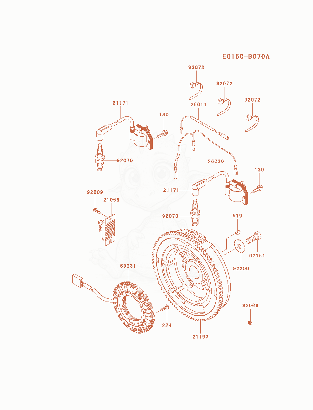 Despiece del Electric-Equipment de un motor Kawasaki FH601D-AS06, con globos numerados