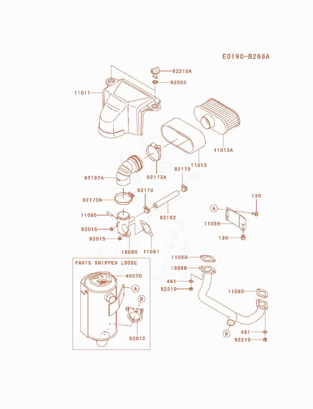 Despiece del Air-Filter / Muffler de un motor Kawasaki FS481V-AS09, con globos numerados
