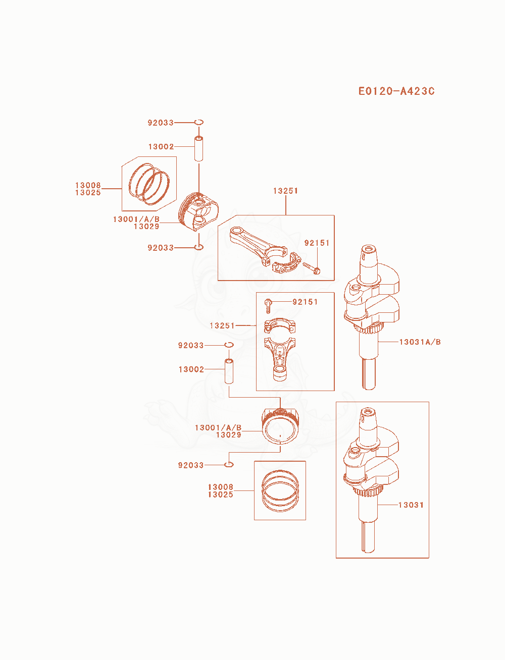Exploded parts diagram of the Piston / Crankshaft of a Kawasaki FX600V-AS01 engine, with numbered balloons