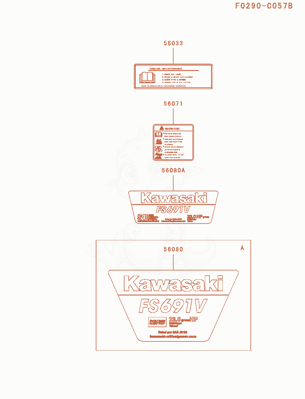 Despiece del Label de un motor Kawasaki FS691V-AS19, con globos numerados