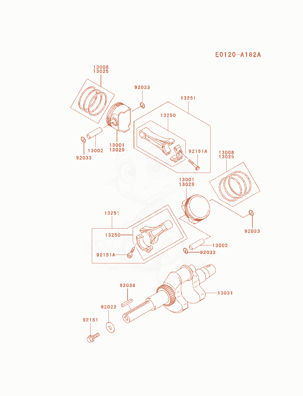 Exploded parts diagram of the Piston / Crankshaft of a Kawasaki FH601D-AS01 engine, with numbered balloons