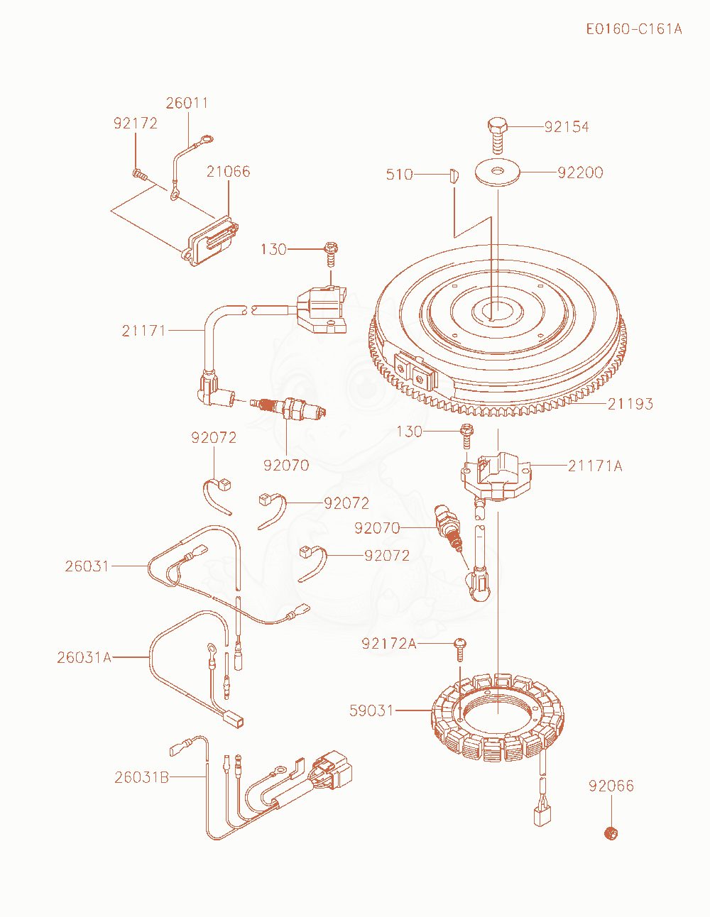 Despiece del Electric-Equipment de un motor Kawasaki FX921V-AS25, con globos numerados