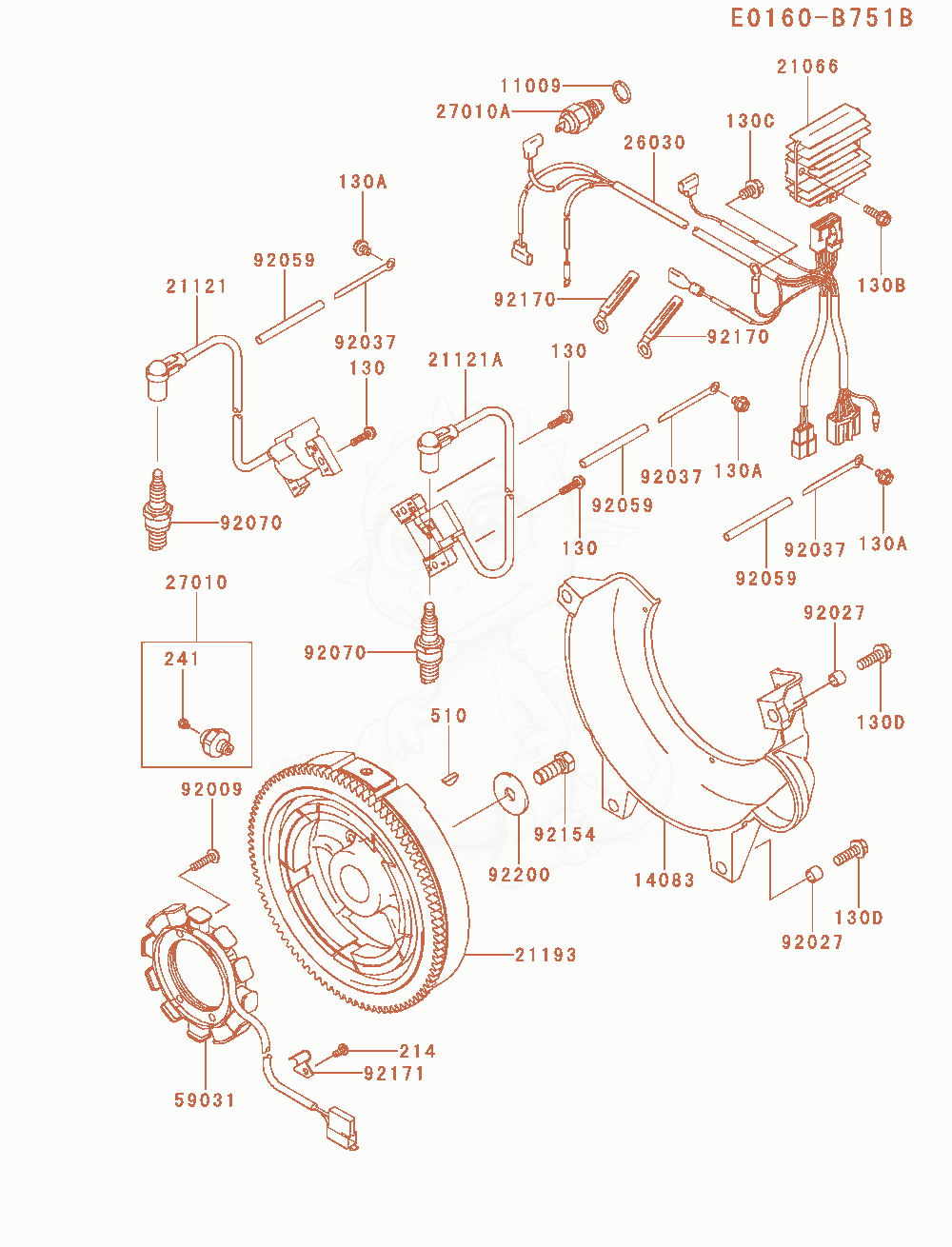 Despiece del Electric-Equipment de un motor Kawasaki FD750D-NS00, con globos numerados