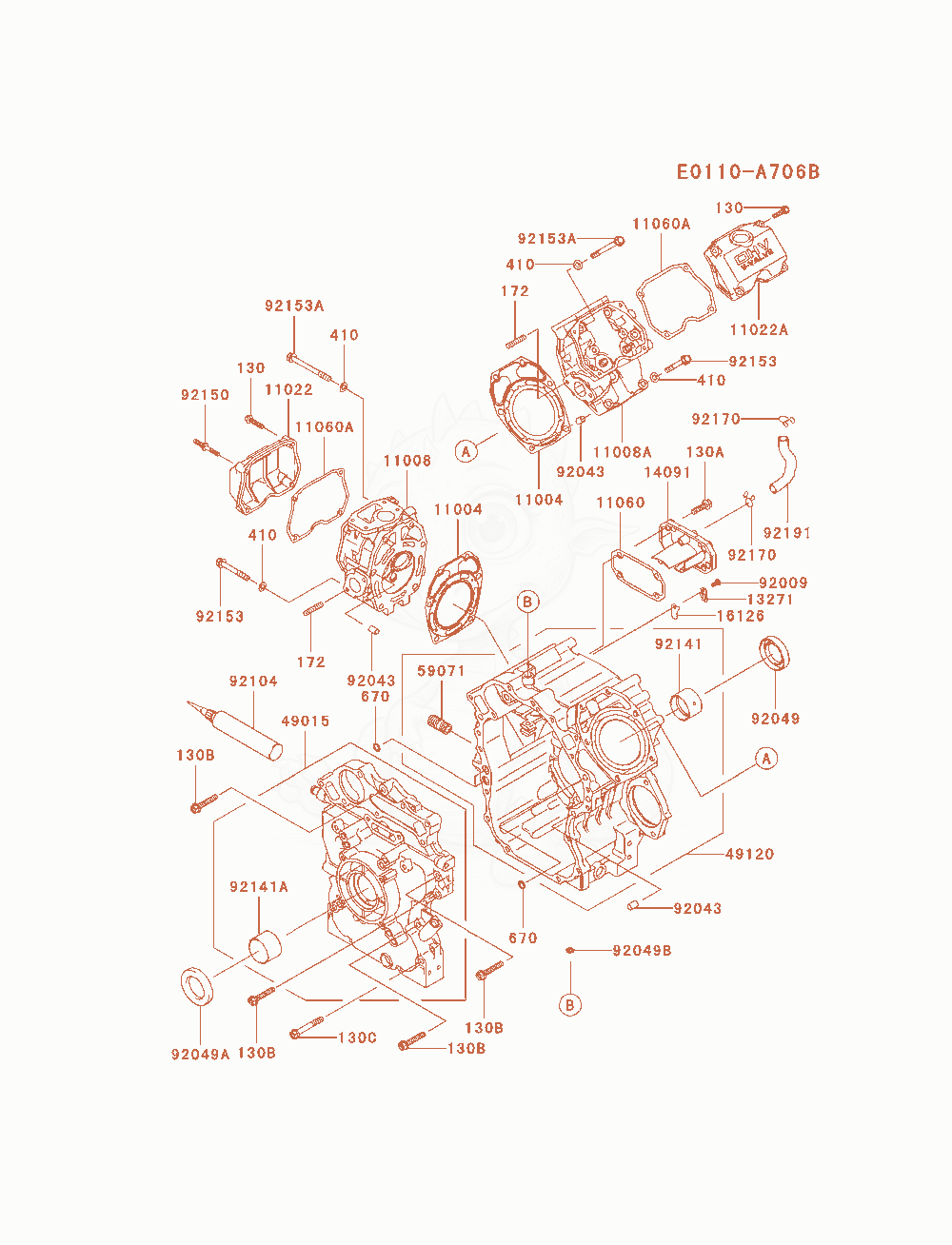 Exploded parts diagram of the Cylinder / Crankcase of a Kawasaki FD791D-FS04 engine, with numbered balloons