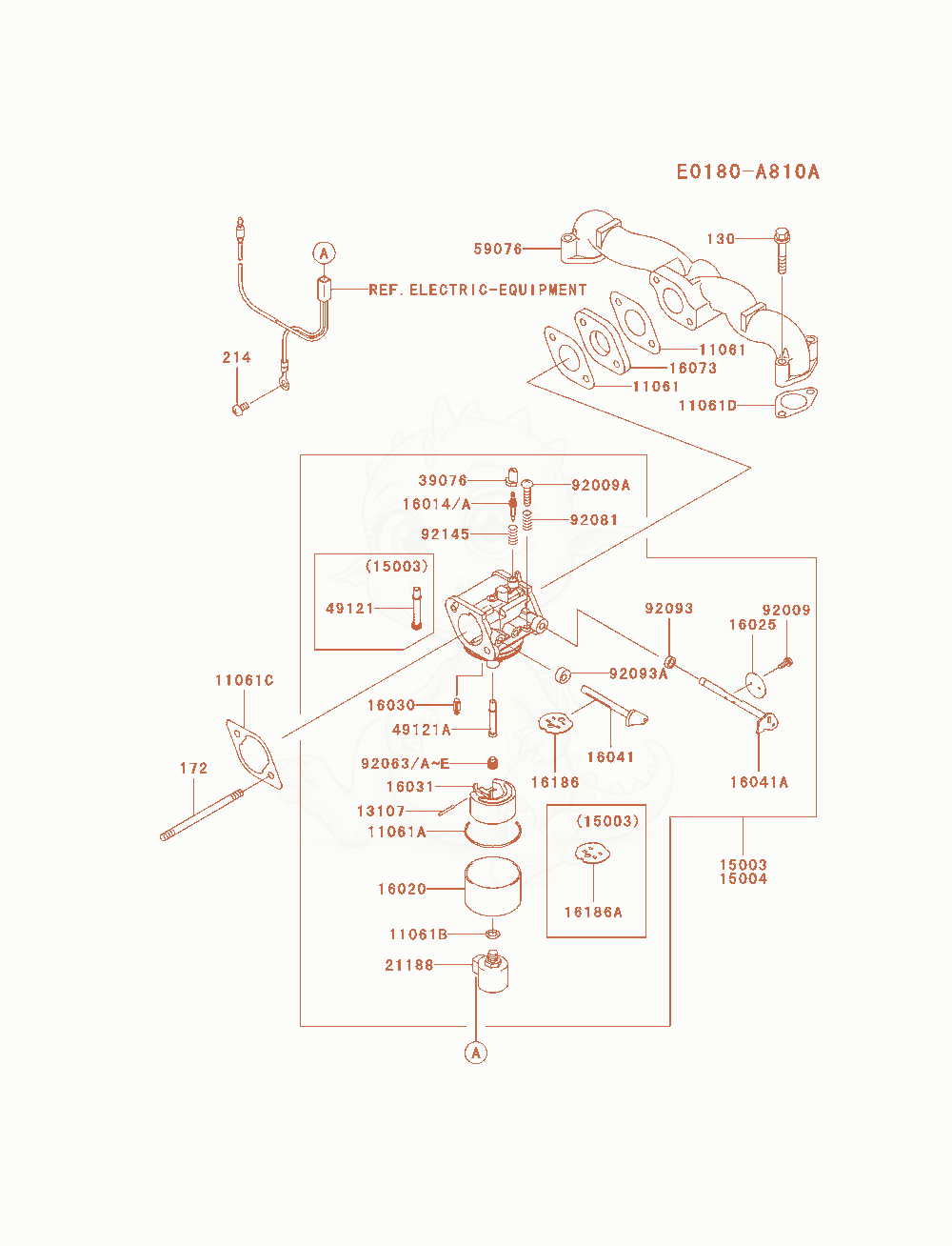 Exploded parts diagram of the Carburetor of a Kawasaki FH580V-ES20 engine, with numbered balloons