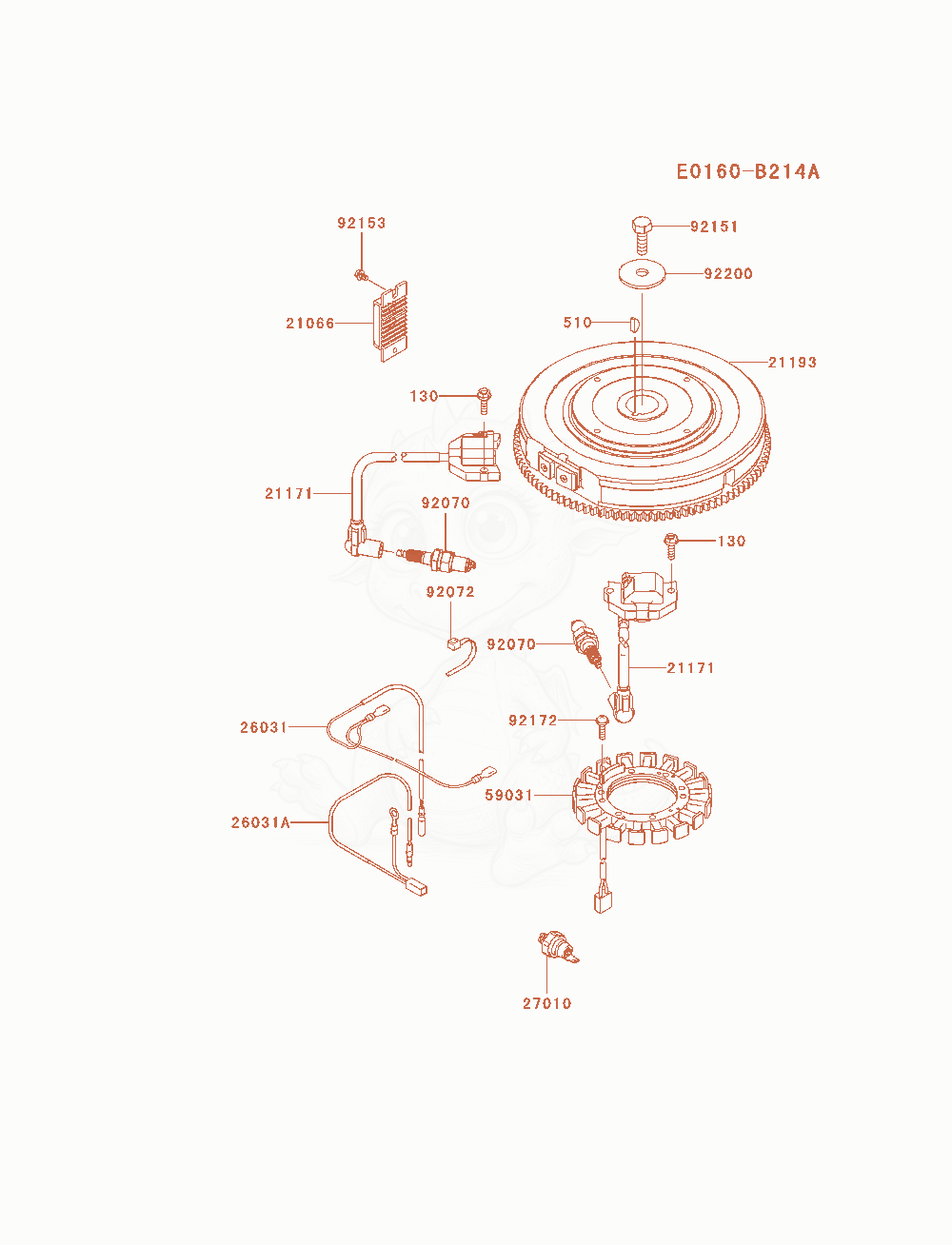 Despiece del Electric-Equipment de un motor Kawasaki FX751V-AS06, con globos numerados