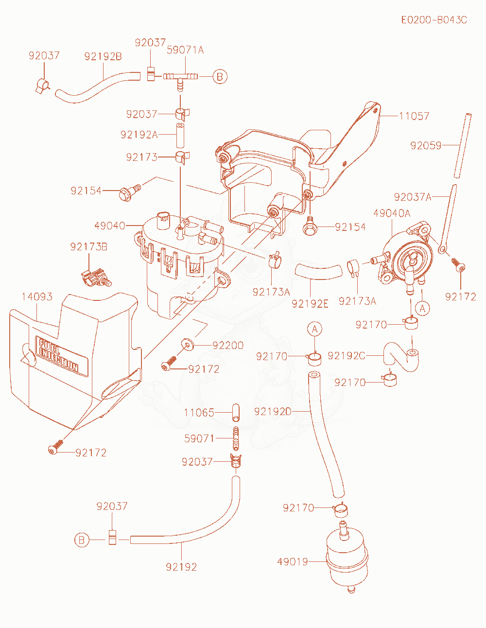 Exploded parts diagram of the Fuel-Tank / Fuel-Valve of a Kawasaki FT730V-AR30 engine, with numbered balloons