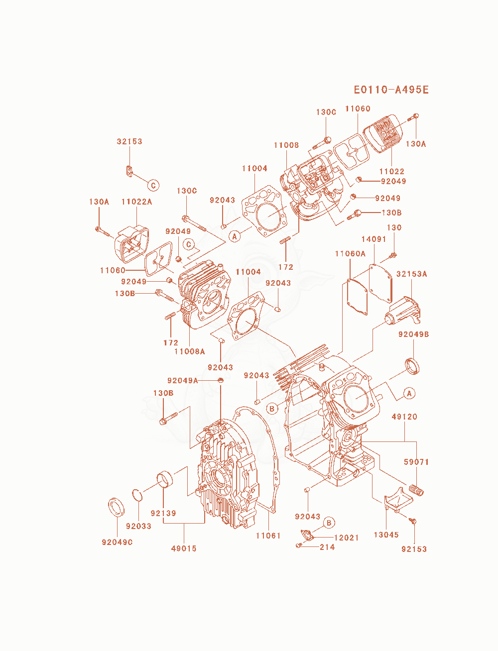 Despiece del Cylinder / Crankcase de un motor Kawasaki FH601D-AS06, con globos numerados