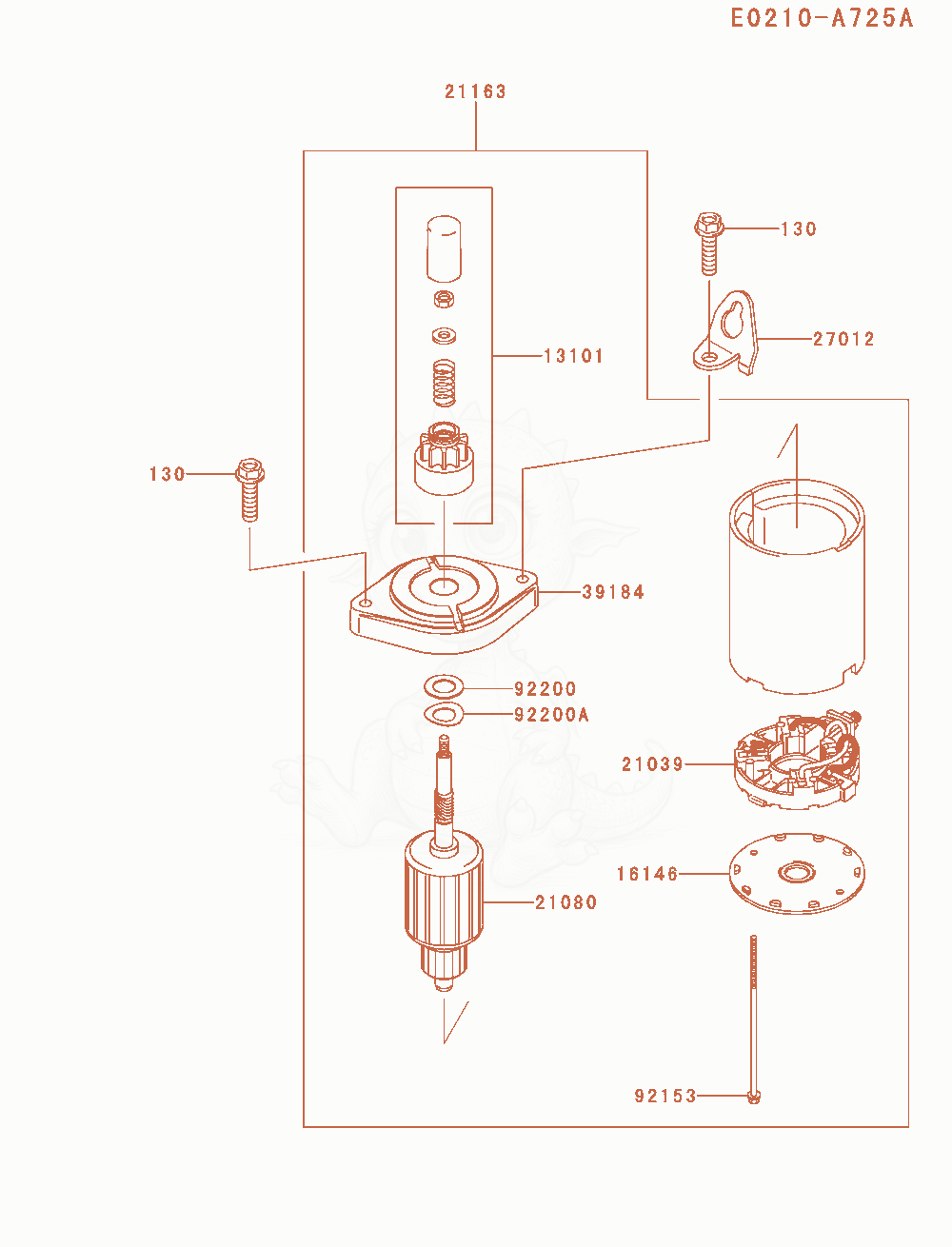 Despiece del Starter de un motor Kawasaki FR600V-AS00, con globos numerados