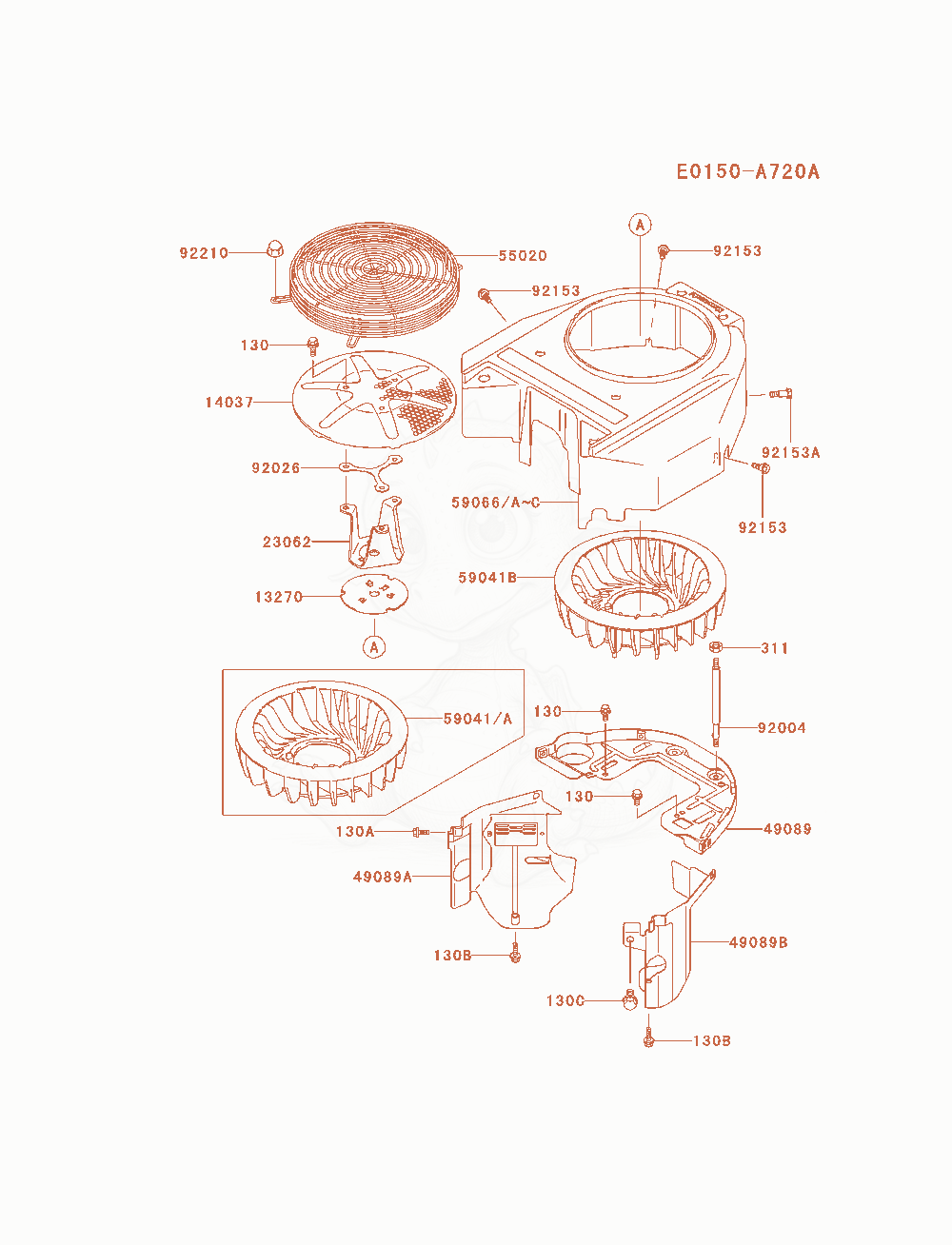 Exploded parts diagram of the Cooling-Equipment of a Kawasaki FH580V-AS23 engine, with numbered balloons