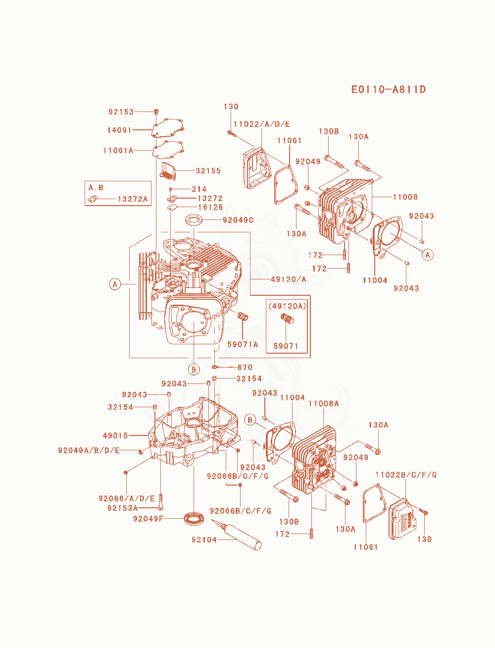 Despiece del Cylinder / Crankcase de un motor Kawasaki FS730V-AS06, con globos numerados