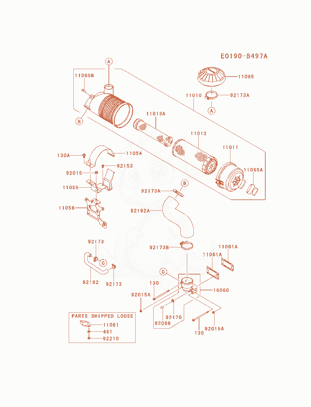 Exploded parts diagram of the Air-Filter / Muffler of a Kawasaki FXT00V-AS20 engine, with numbered balloons