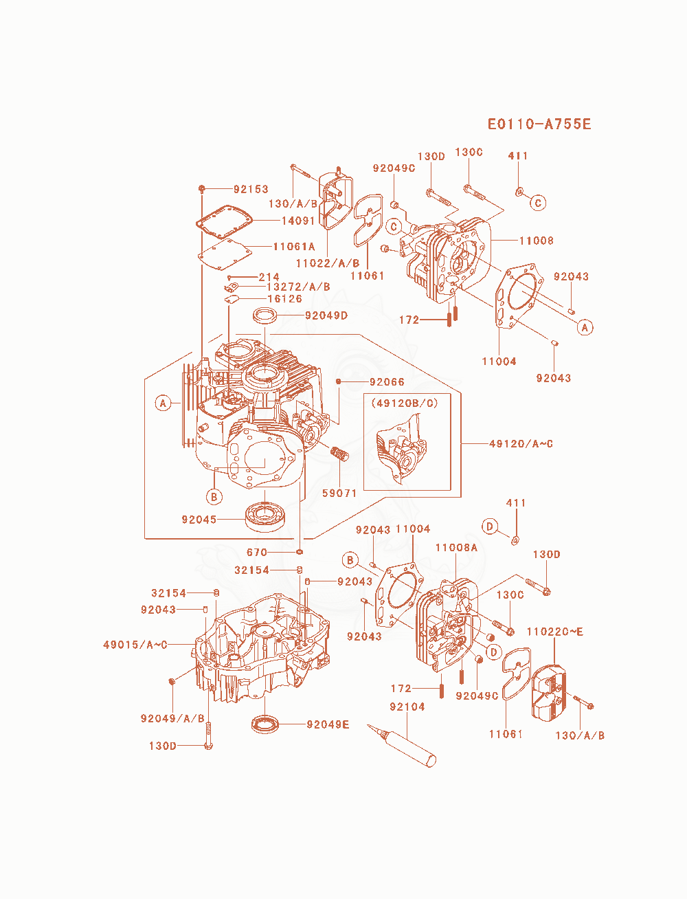 Exploded parts diagram of the Cylinder / Crankcase of a Kawasaki FX751V-AS00 engine, with numbered balloons