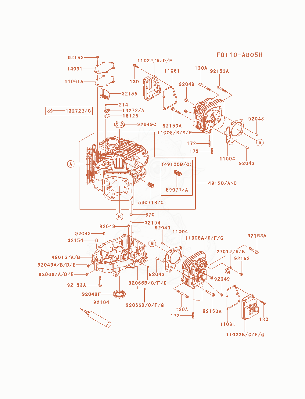 Exploded parts diagram of the Cylinder / Crankcase of a Kawasaki FS541V-AS01 engine, with numbered balloons
