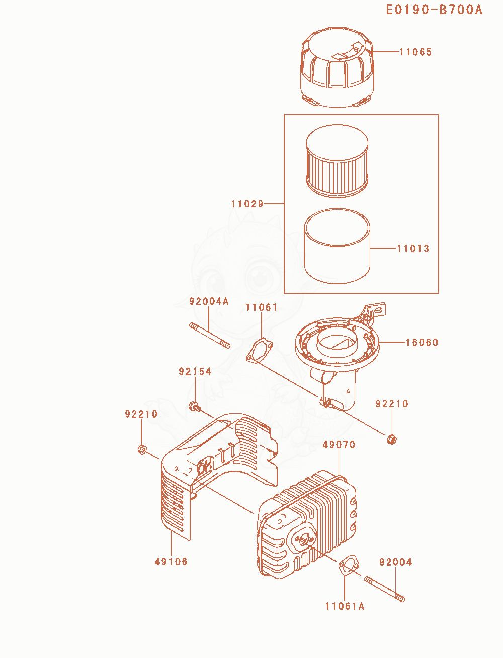 Exploded parts diagram of the Air-Filter / Muffler of a Kawasaki FJ180V-AM29 engine, with numbered balloons