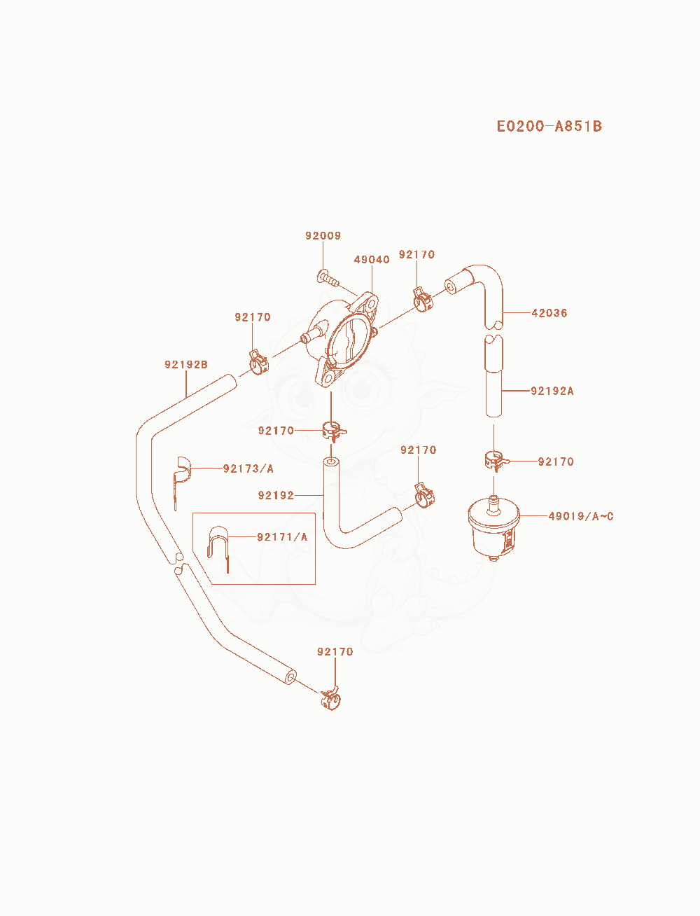 Despiece del Fuel-Tank / Fuel-Valve de un motor Kawasaki FS691V-AS08, con globos numerados