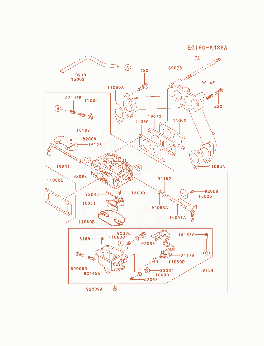 Despiece del Carburetor de un motor Kawasaki FH680D-AS01, con globos numerados