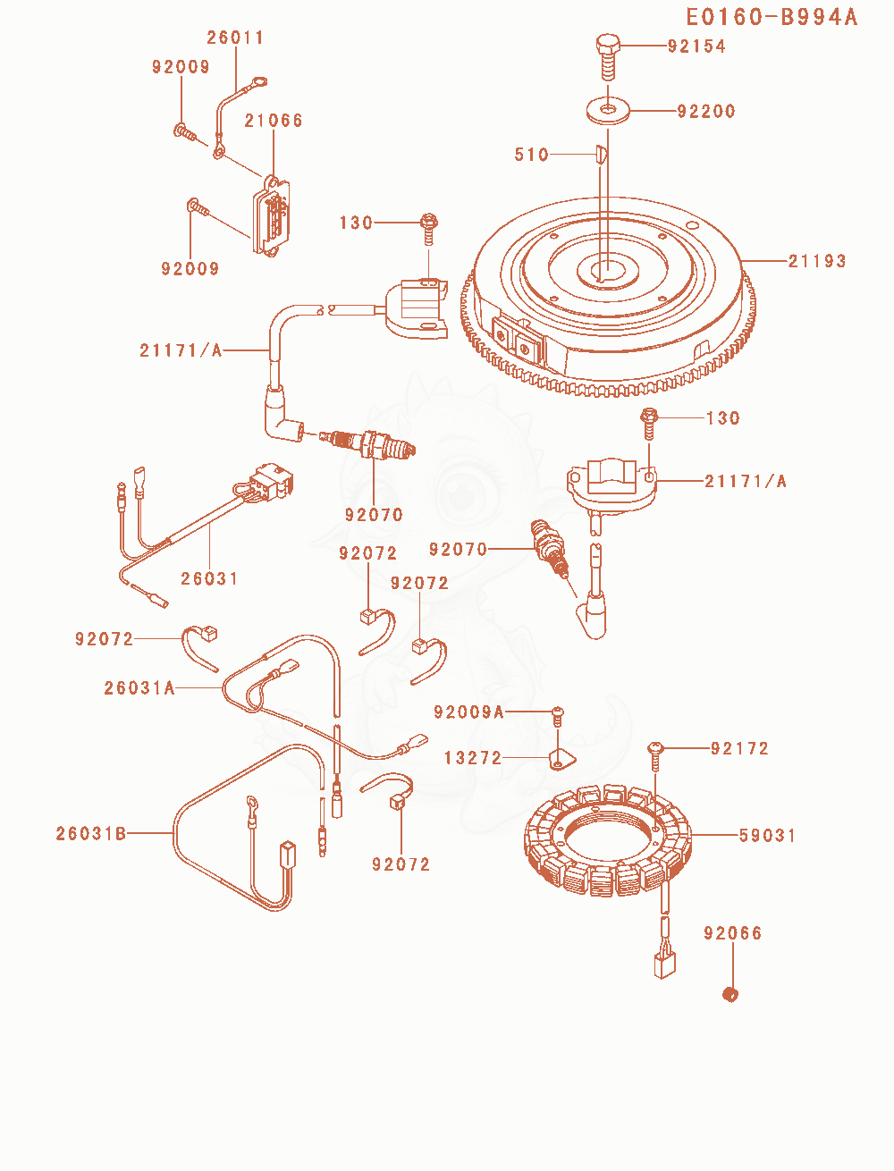 Despiece del Electric-Equipment de un motor Kawasaki FS691V-AS19, con globos numerados