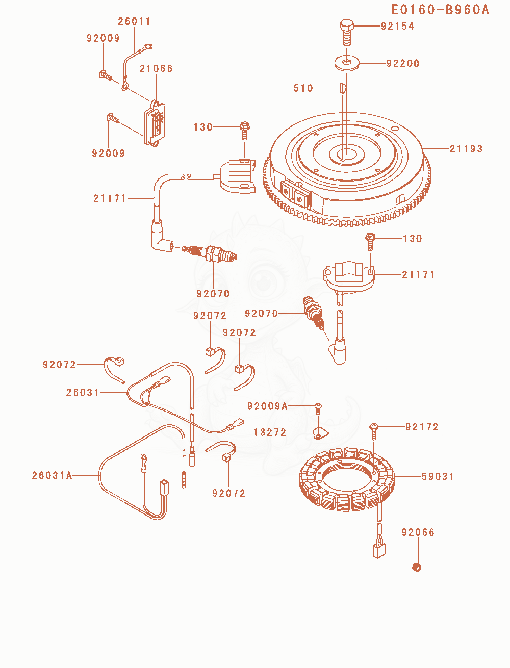 Despiece del Electric-Equipment de un motor Kawasaki FT691V-AS00, con globos numerados